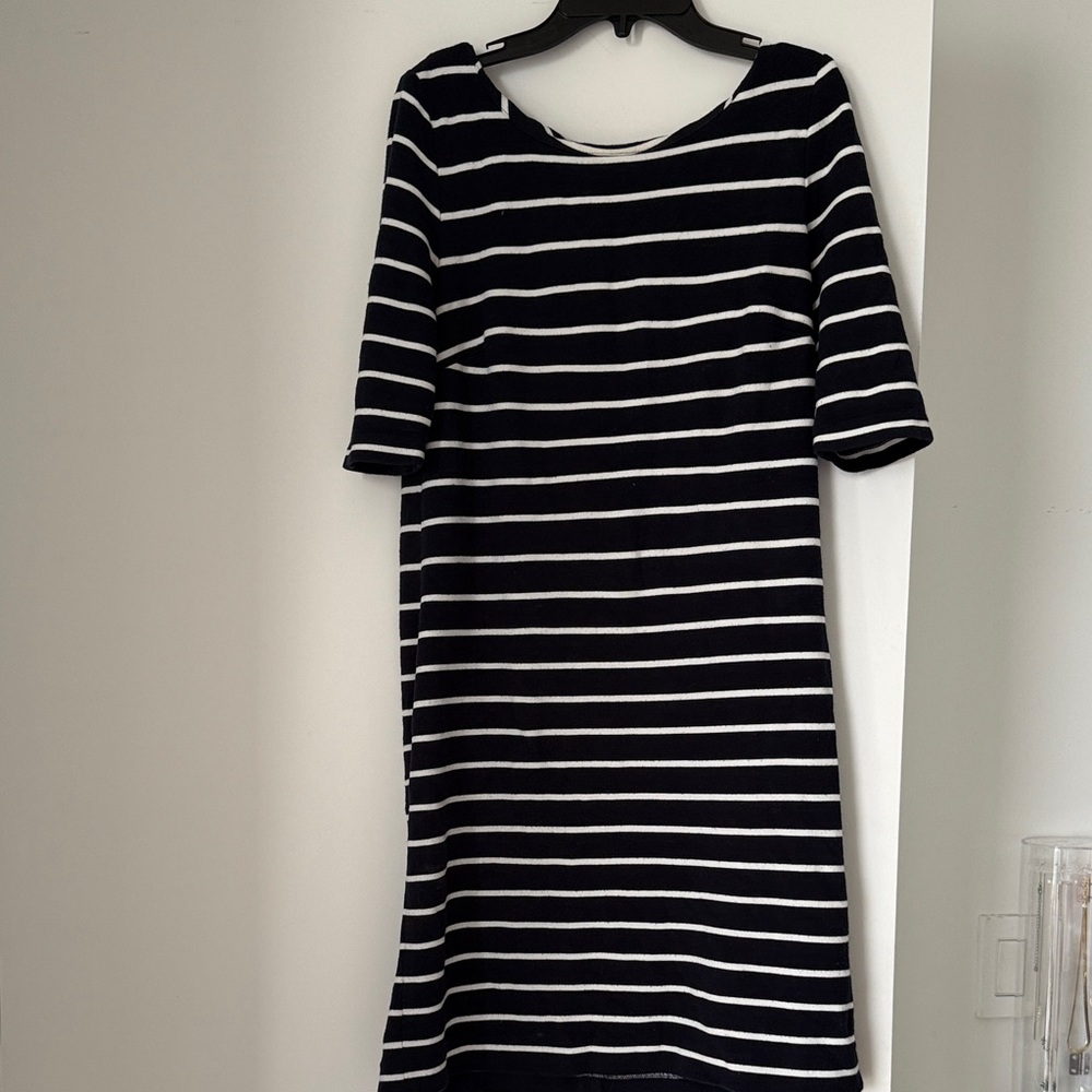 Banana Republic Navy and White Striped Long Sleeve Dress